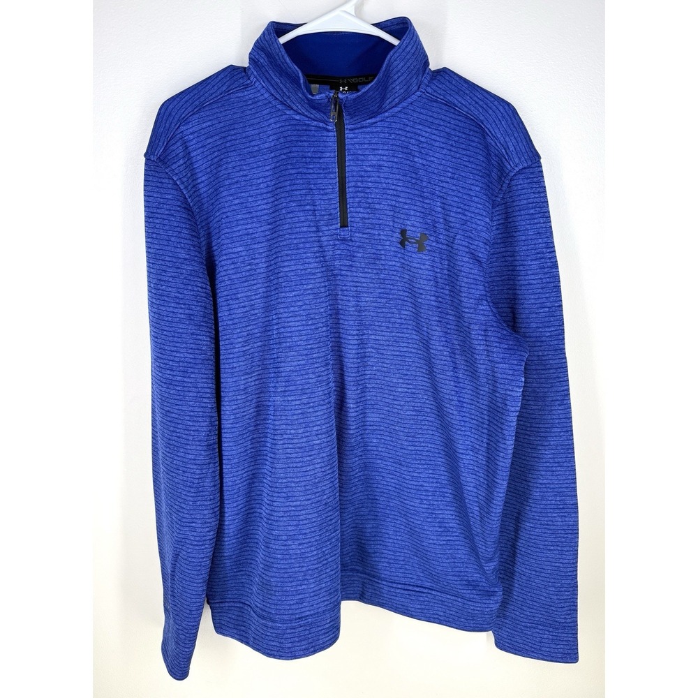 Under Armour Storm Golf 1/4 Zip Pullover Men's Large Blue Striped Fleece Lined